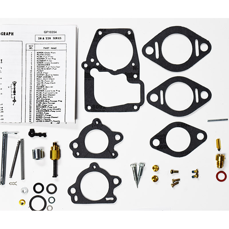 Zenith 28 and 228 carburetor repair kit with solid pump and power valve actuator. For GMC and other applications.